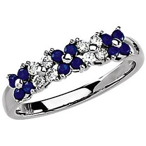14K White Sapphire & 1/5 CTW Diamond Ring  