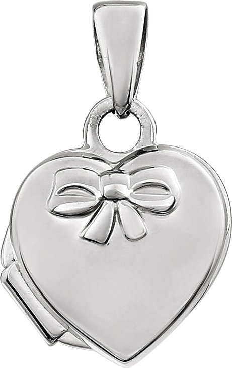 14K White Heart Embossed Bow Locket