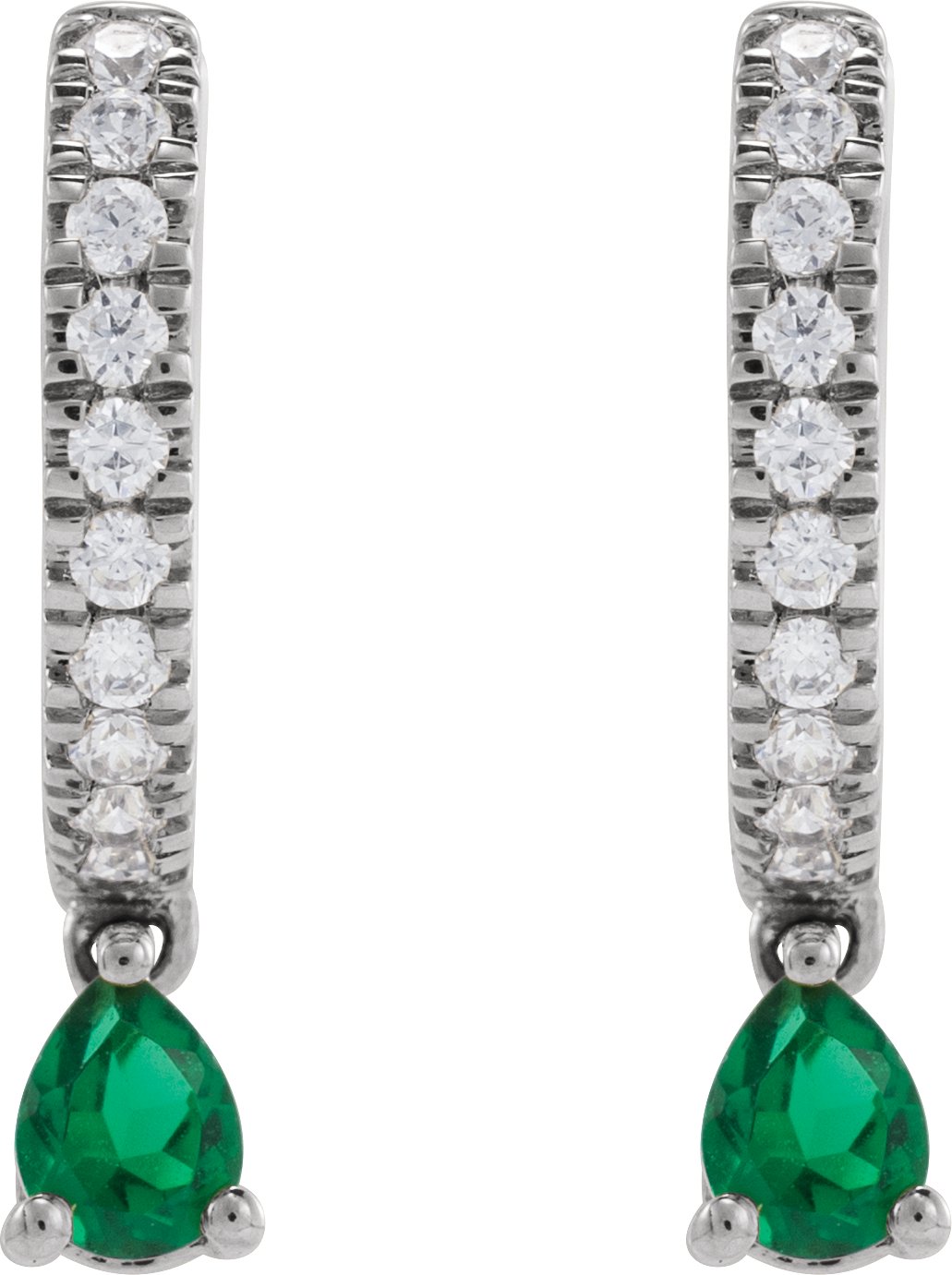 Lab-Grown Emerald & 1/5 CTW Natural Diamond 16.2 mm Hoop Earrings view 2