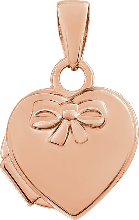 14K Rose Heart Embossed Bow Locket