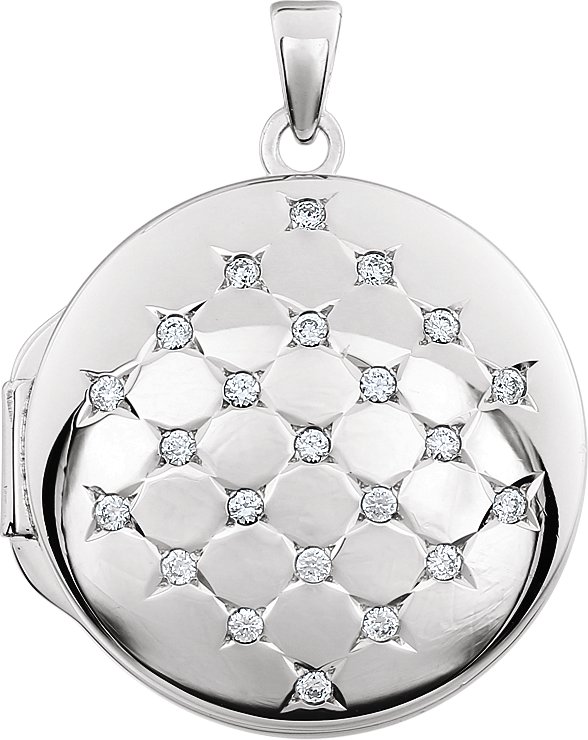 Sterling Silver 24.2x22.3 mm Round Locket with 1.3 mm Round Cubic Zirconia