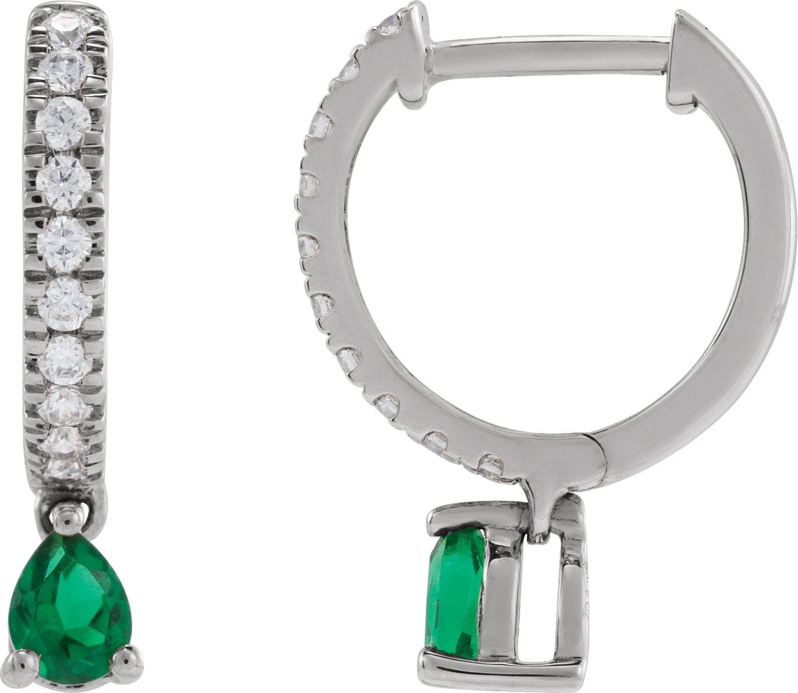 Lab-Grown Emerald & 1/5 CTW Natural Diamond 16.2 mm Hoop Earrings