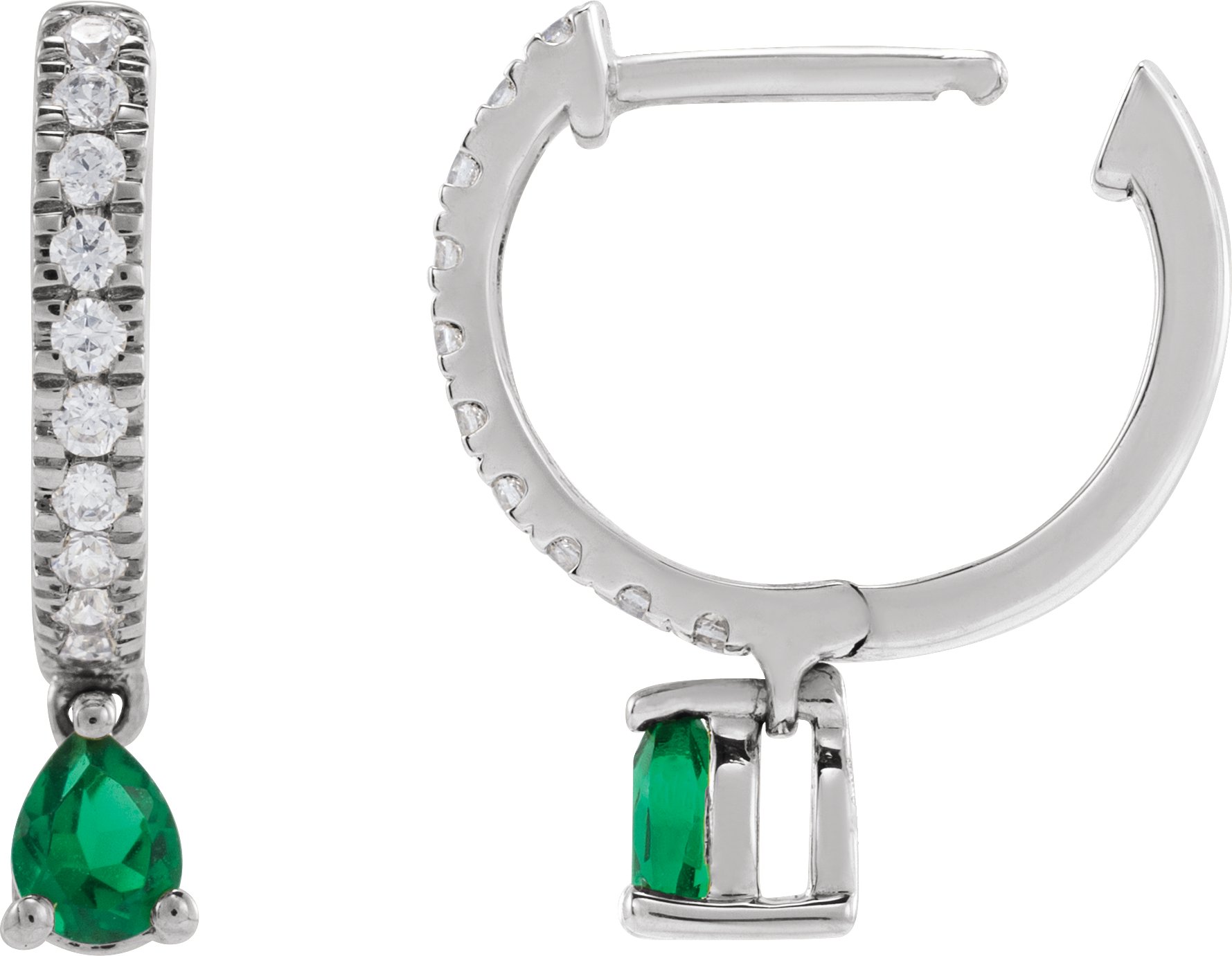 Lab-Grown Emerald & 1/5 CTW Natural Diamond 16.2 mm Hoop Earrings view 3