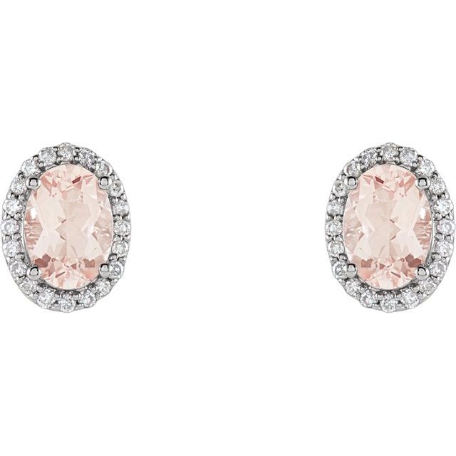 14K White Natural Pink Morganite & 1/5 CTW Natural Diamond Earrings