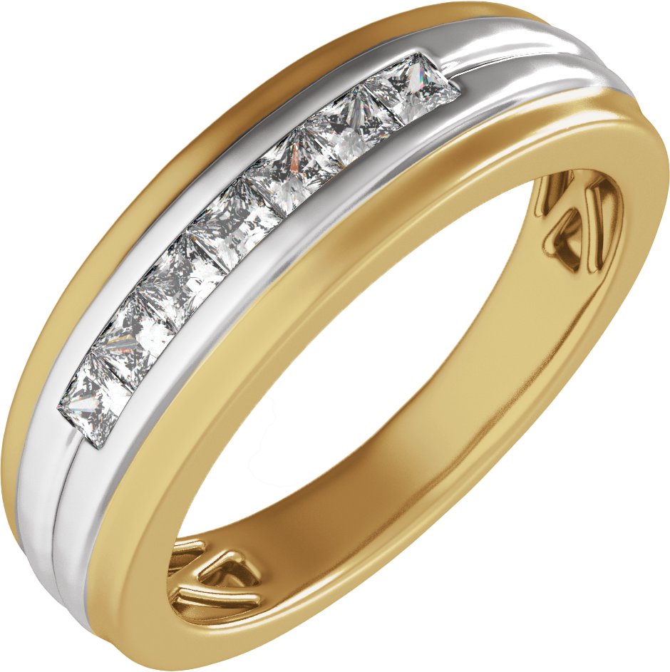 1/2 CTW Natural Diamond Stepped Accented Tapered Band – 14K White/Yellow Gold