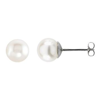 14K White 8.0 8.5 mm Freshwater Cultured Pearl Stud Earrings Ref. 9443957