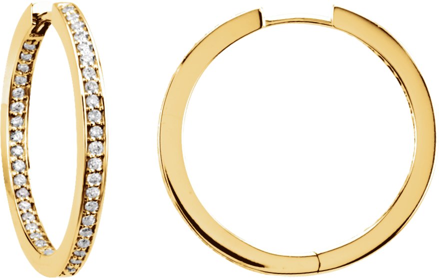 14K Yellow 3/8 CTW Diamond Inside-Outside Hoop Earrings