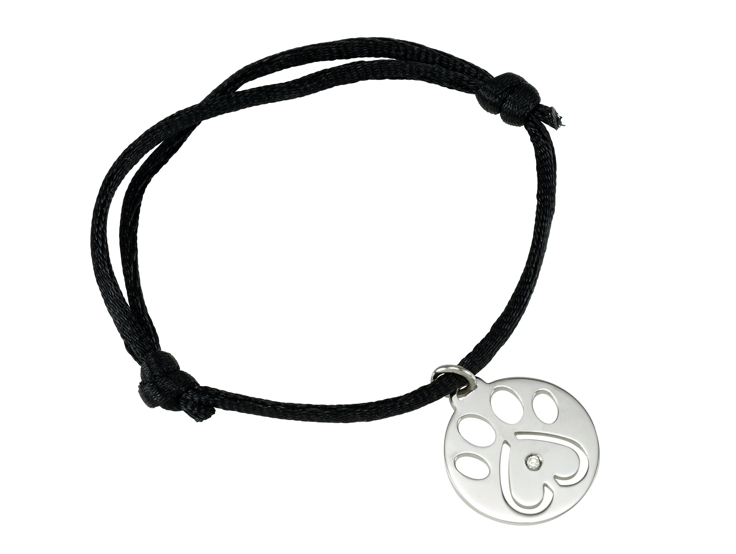 Sterling Silver .02 CT Diamond Our Cause for Paws™ Black Satin Cord 6 1/2-8" Bracelet 