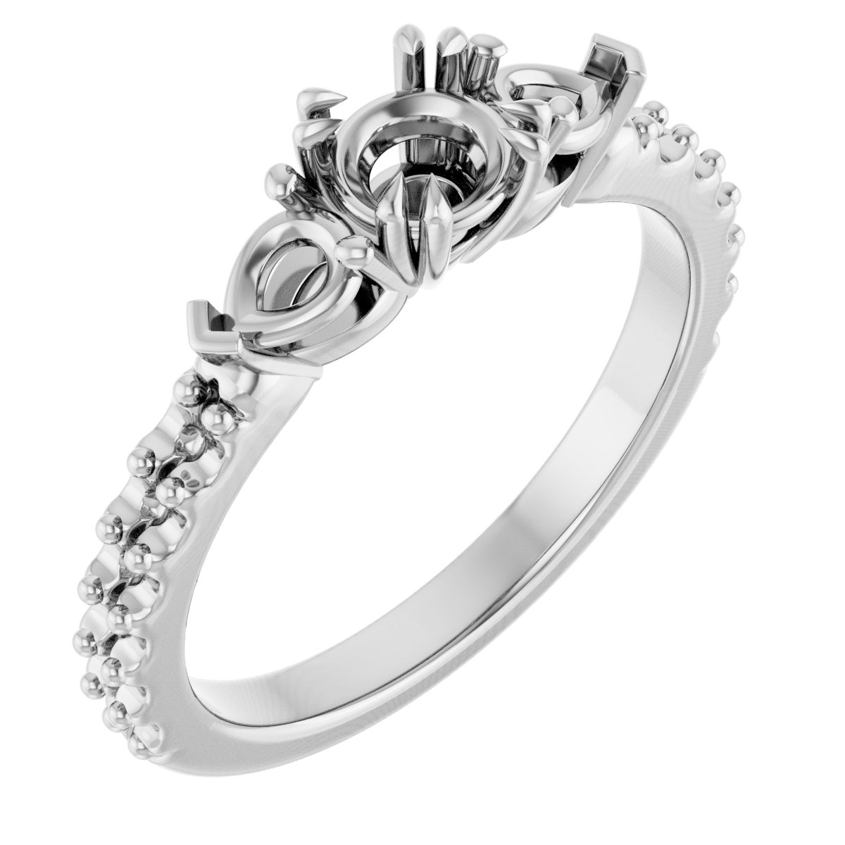 Double Claw-Prong Three-Stone Engagement Ring