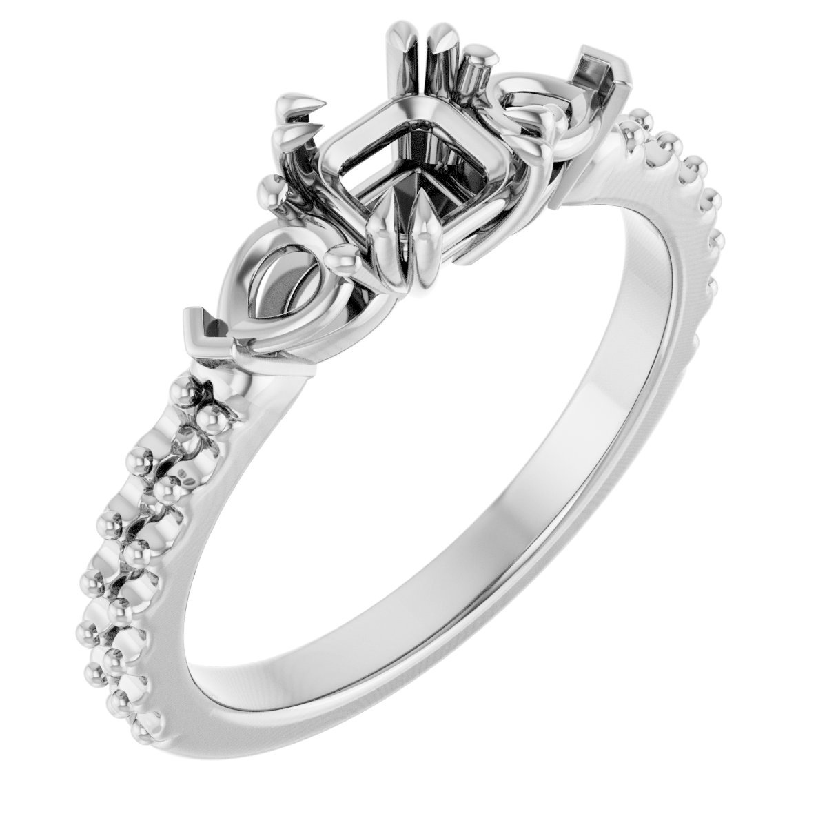Double Claw-Prong Three-Stone Engagement Ring