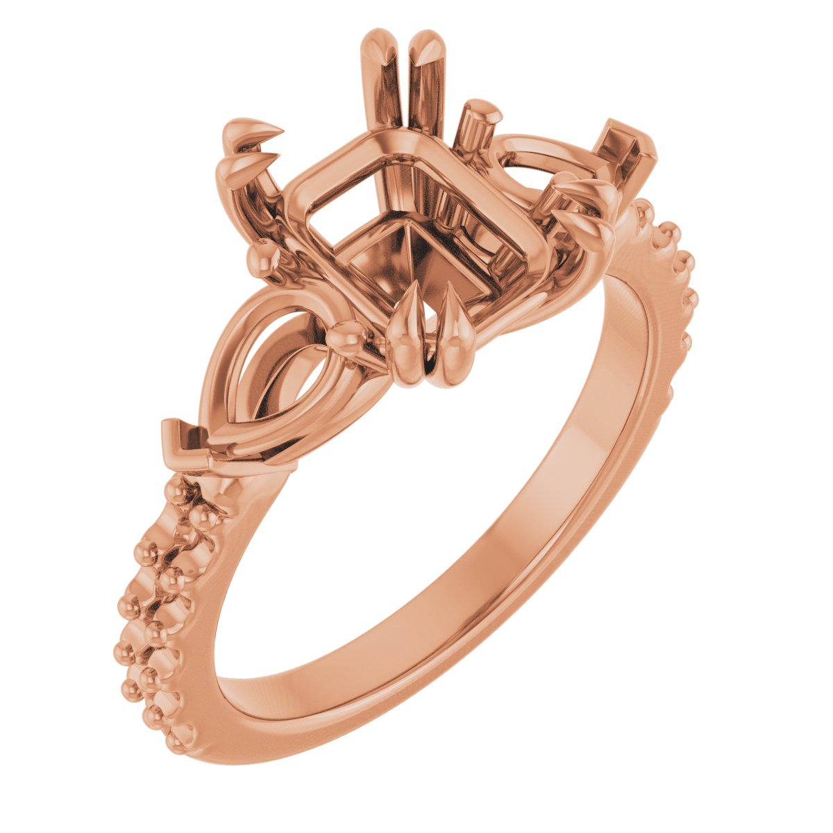 Double Claw-Prong Three-Stone Engagement Ring