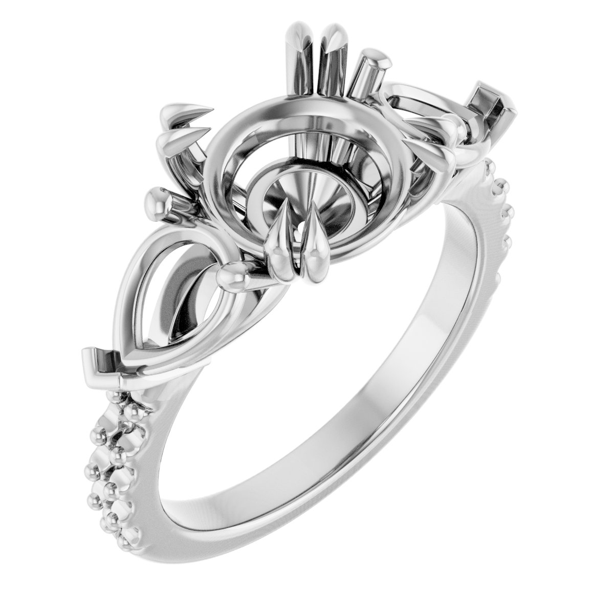 Double Claw-Prong Three-Stone Engagement Ring