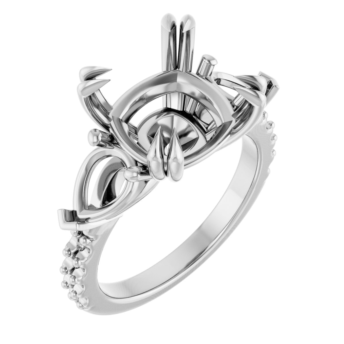 Double Claw-Prong Three-Stone Engagement Ring