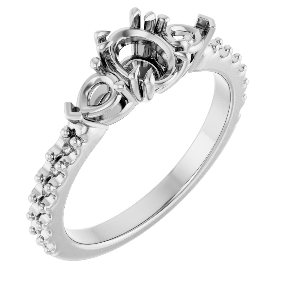 Double Claw-Prong Three-Stone Engagement Ring
