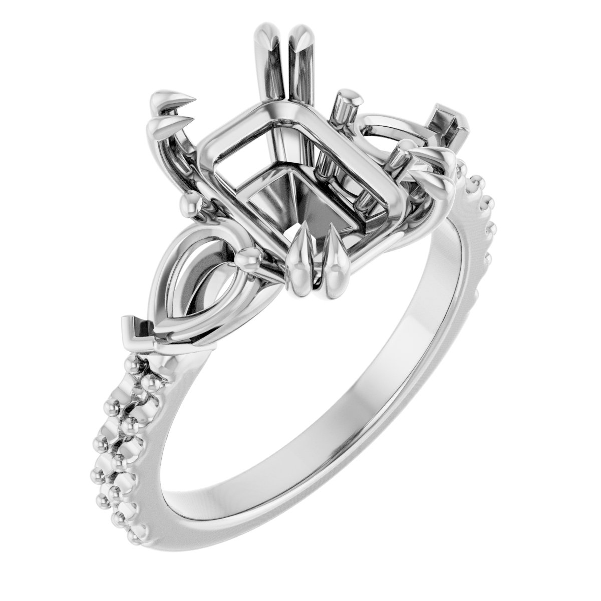 Double Claw-Prong Three-Stone Engagement Ring