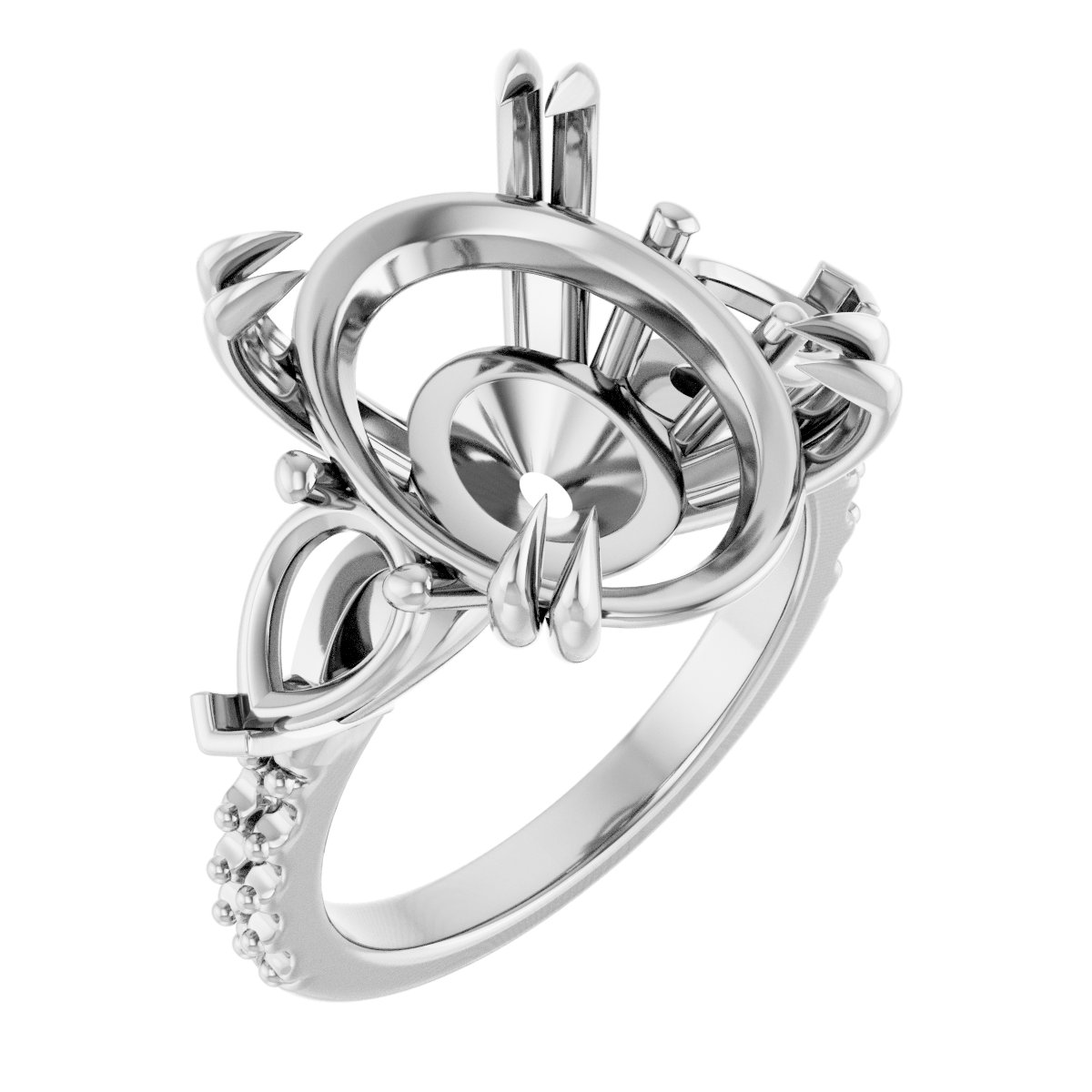 Double Claw-Prong Three-Stone Engagement Ring