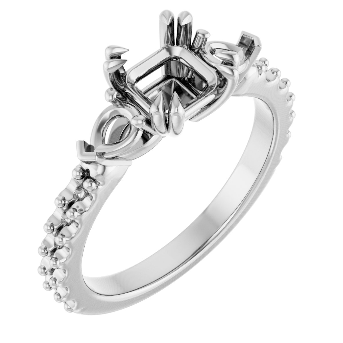 Double Claw-Prong Three-Stone Engagement Ring