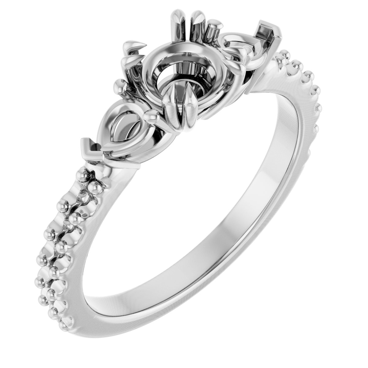 Double Claw-Prong Three-Stone Engagement Ring