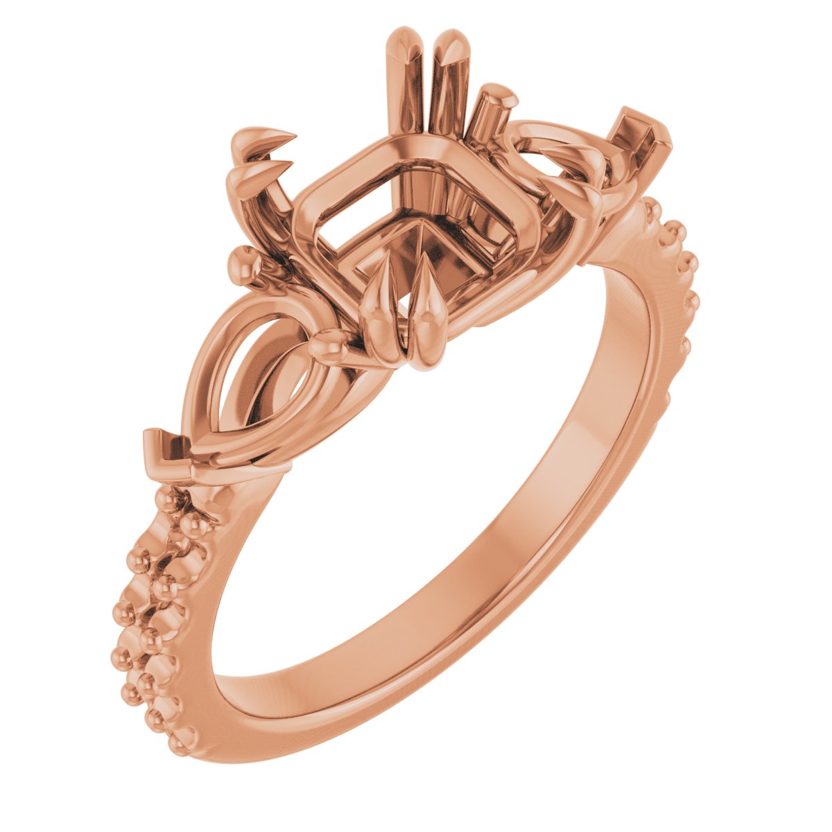 Double Claw-Prong Three-Stone Engagement Ring