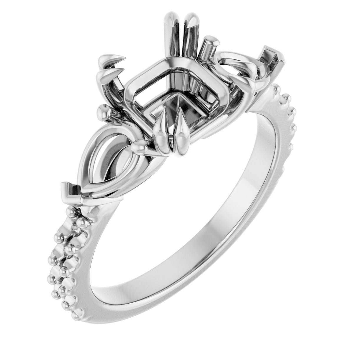 Double Claw-Prong Three-Stone Engagement Ring