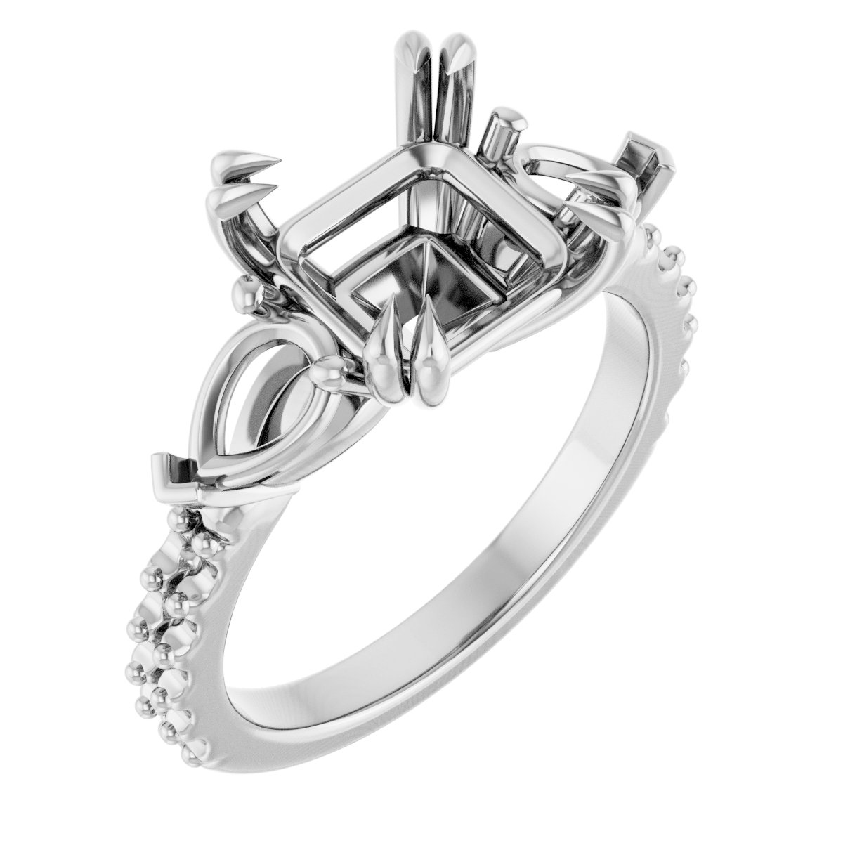 Double Claw-Prong Three-Stone Engagement Ring