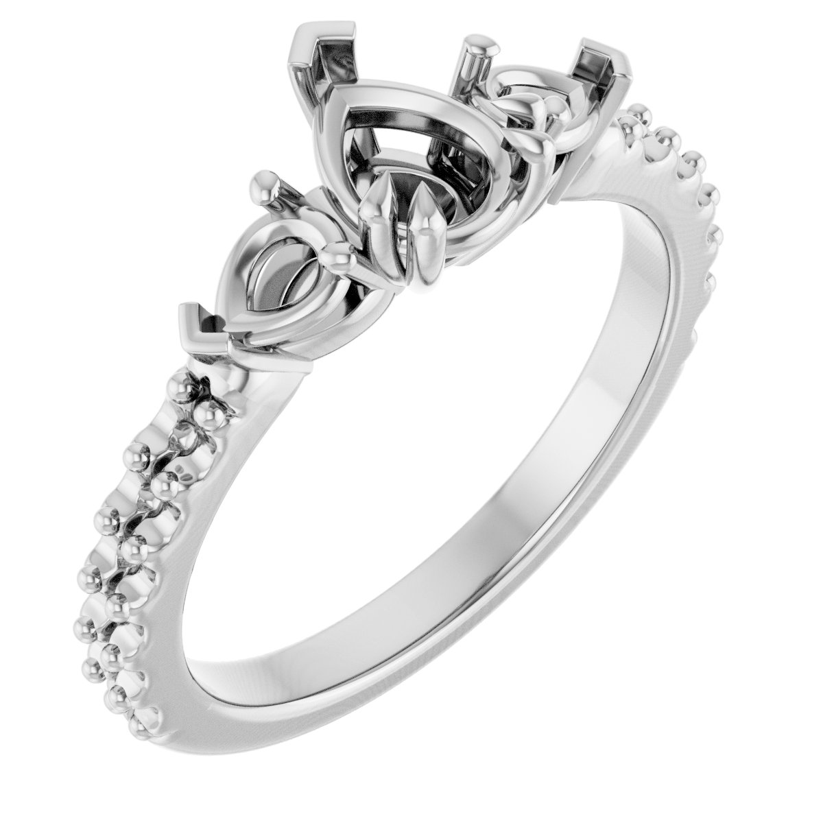 Double Claw-Prong Three-Stone Engagement Ring