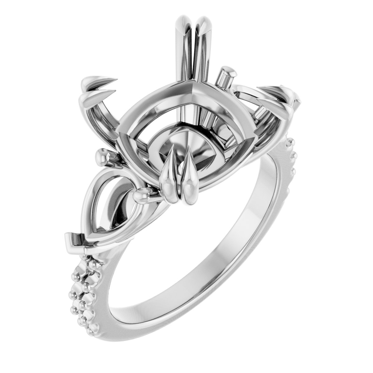 Double Claw-Prong Three-Stone Engagement Ring