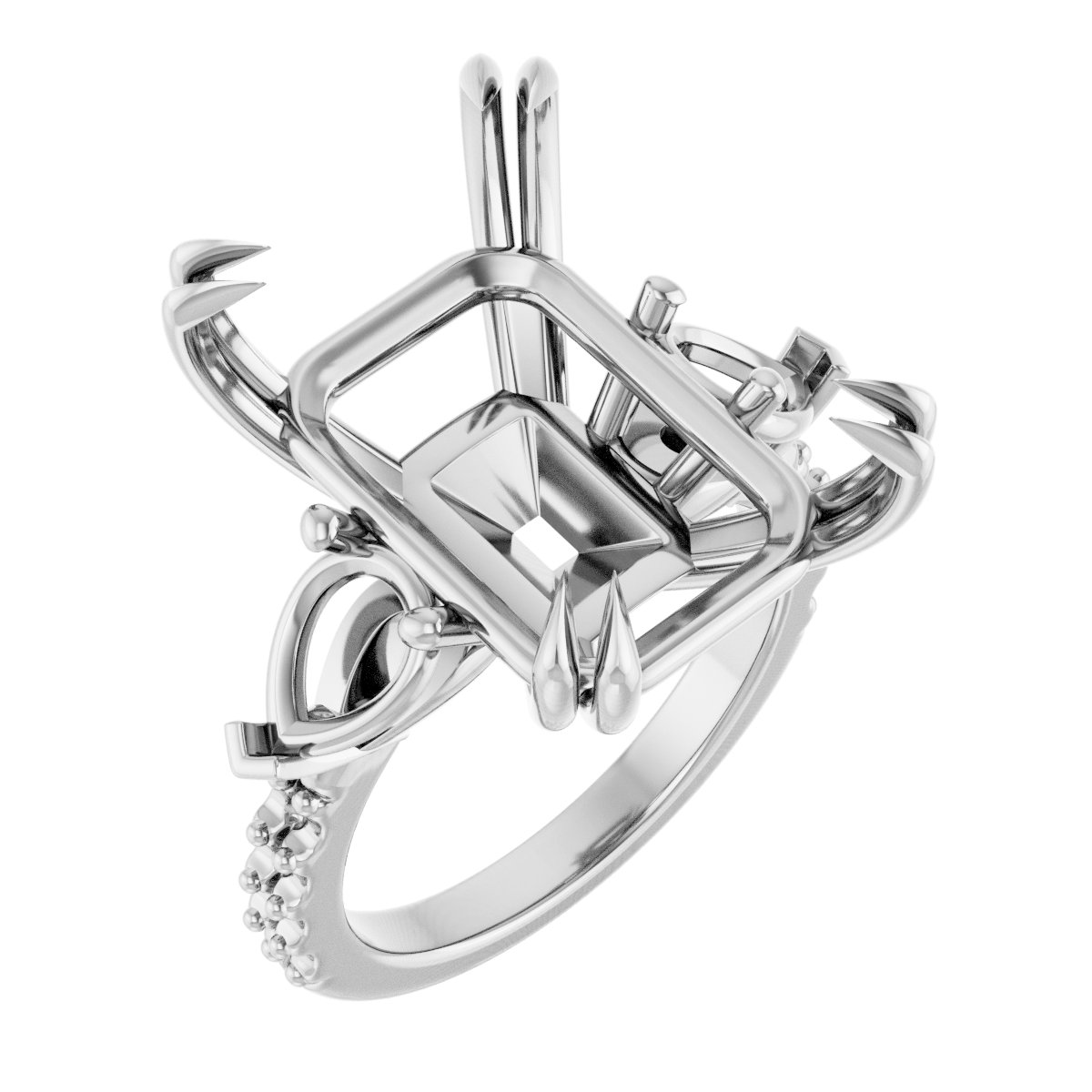 Double Claw-Prong Three-Stone Engagement Ring