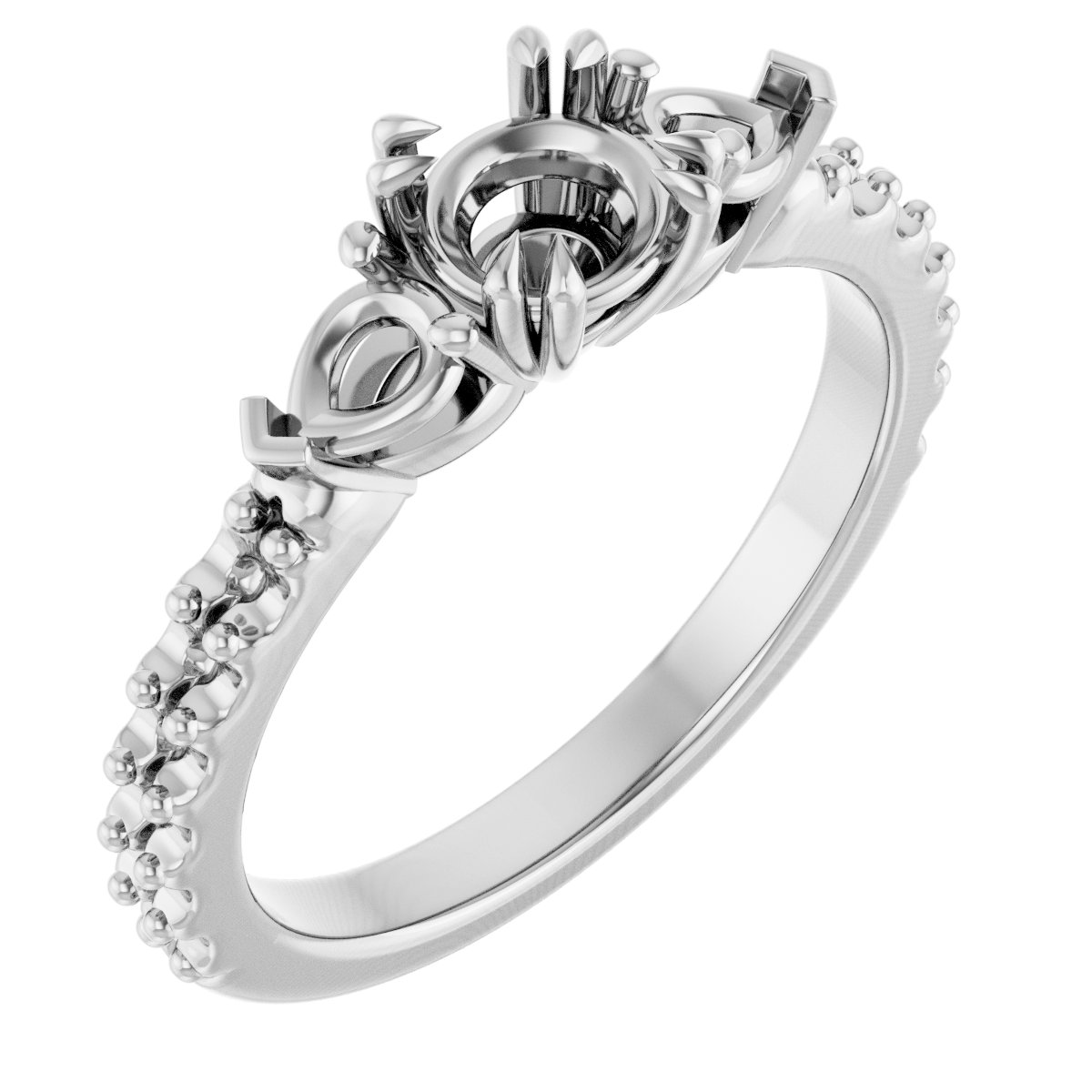 Double Claw-Prong Three-Stone Engagement Ring