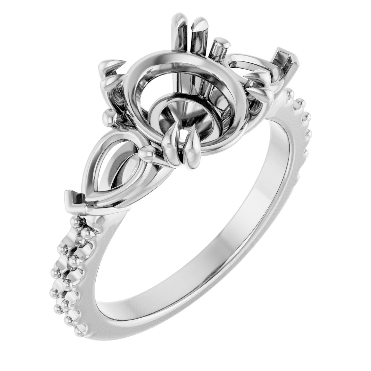 Double Claw-Prong Three-Stone Engagement Ring