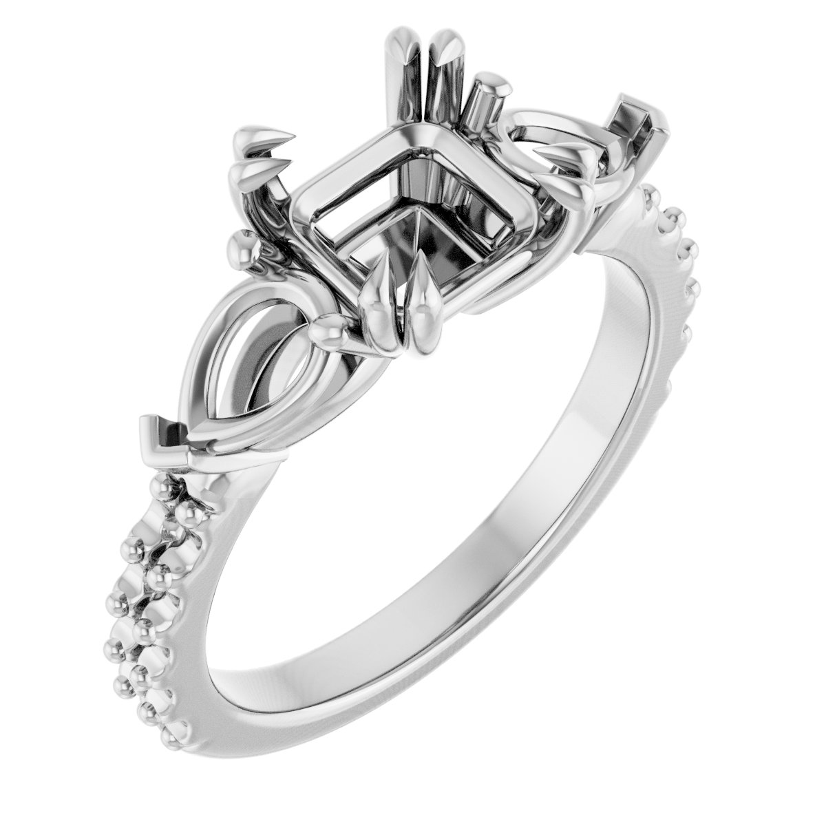 Double Claw-Prong Three-Stone Engagement Ring