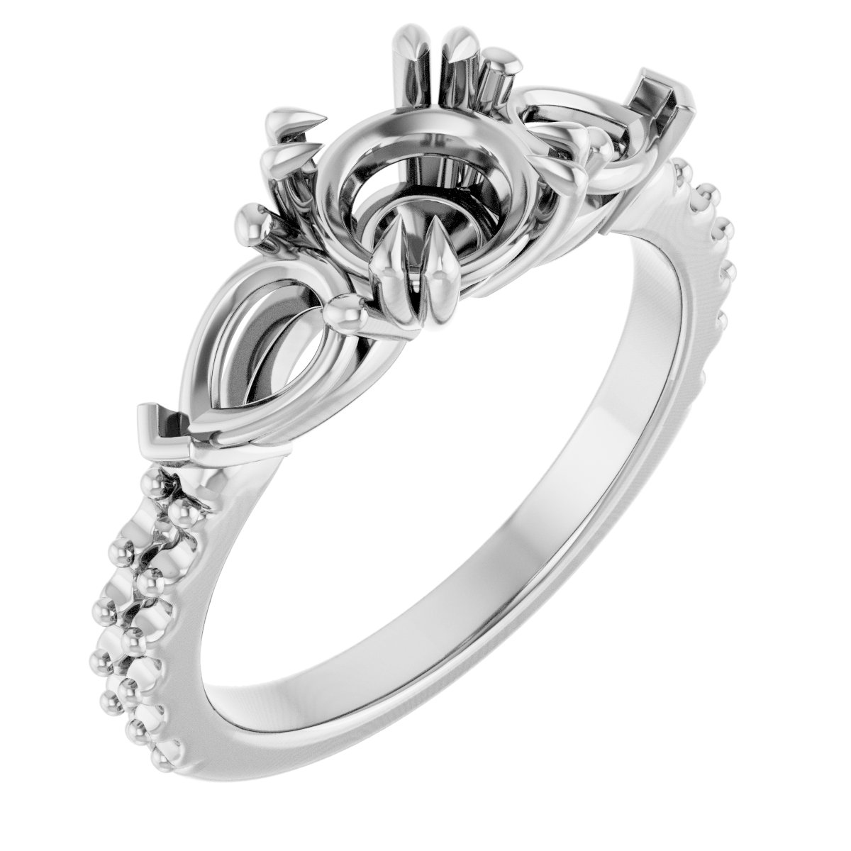 Double Claw-Prong Three-Stone Engagement Ring
