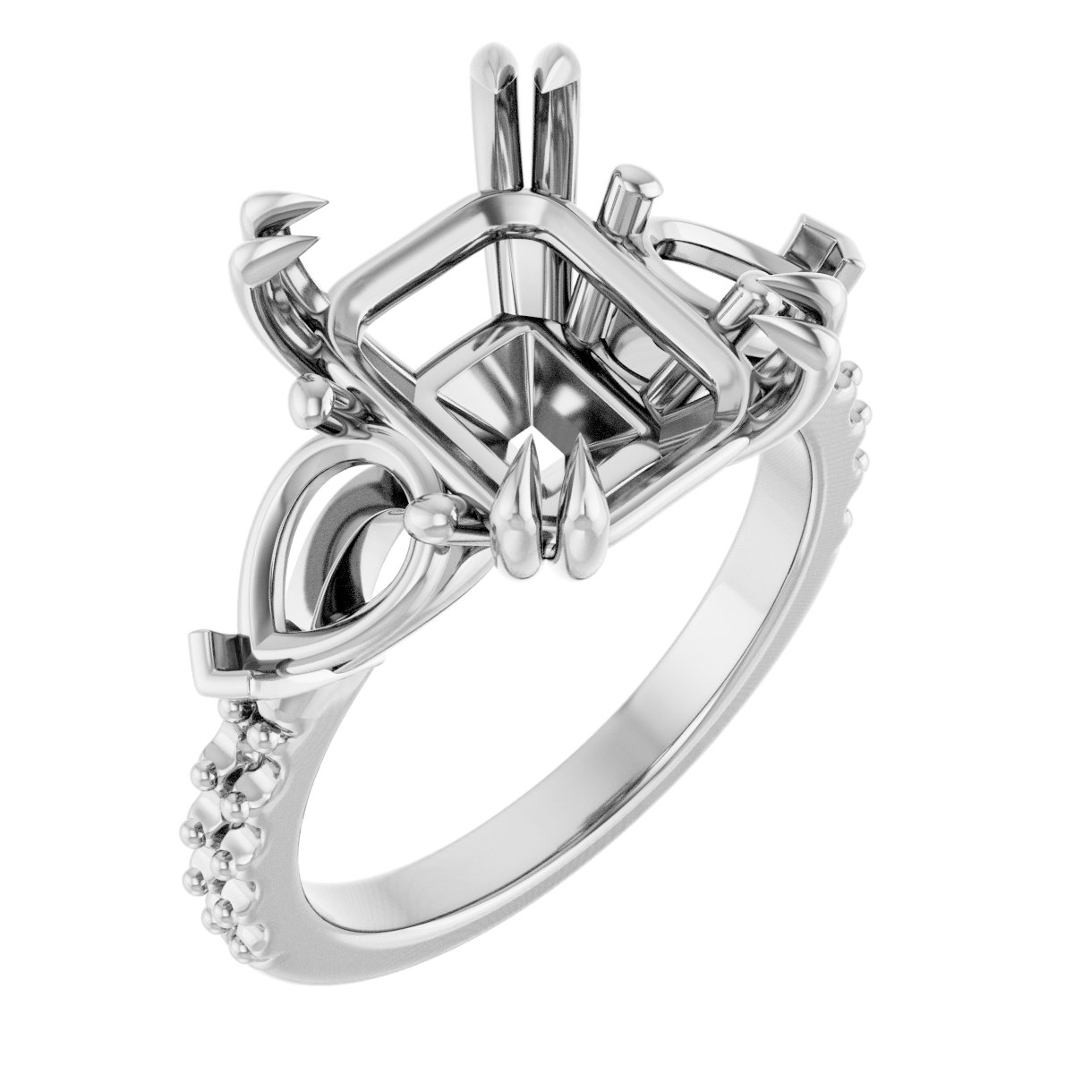 Double Claw-Prong Three-Stone Engagement Ring