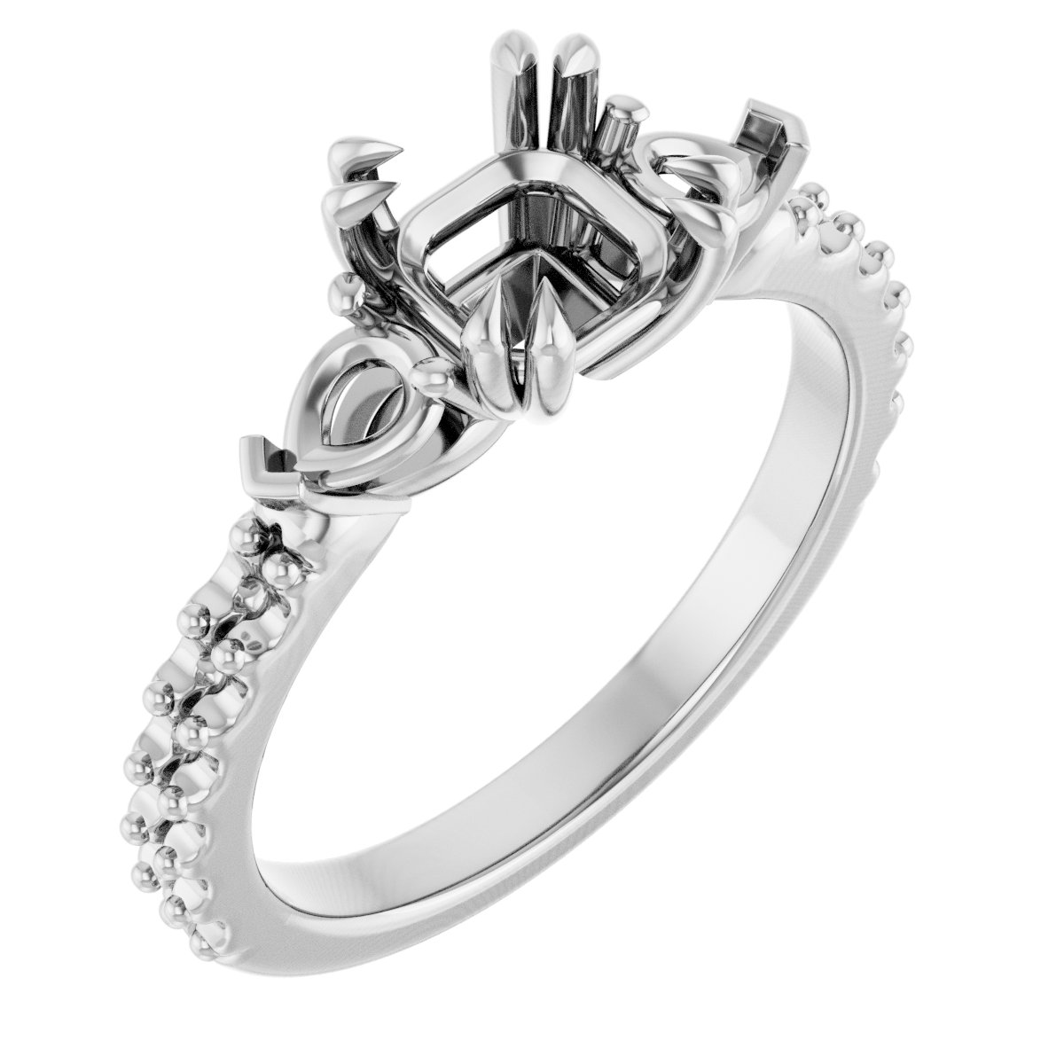 Double Claw-Prong Three-Stone Engagement Ring