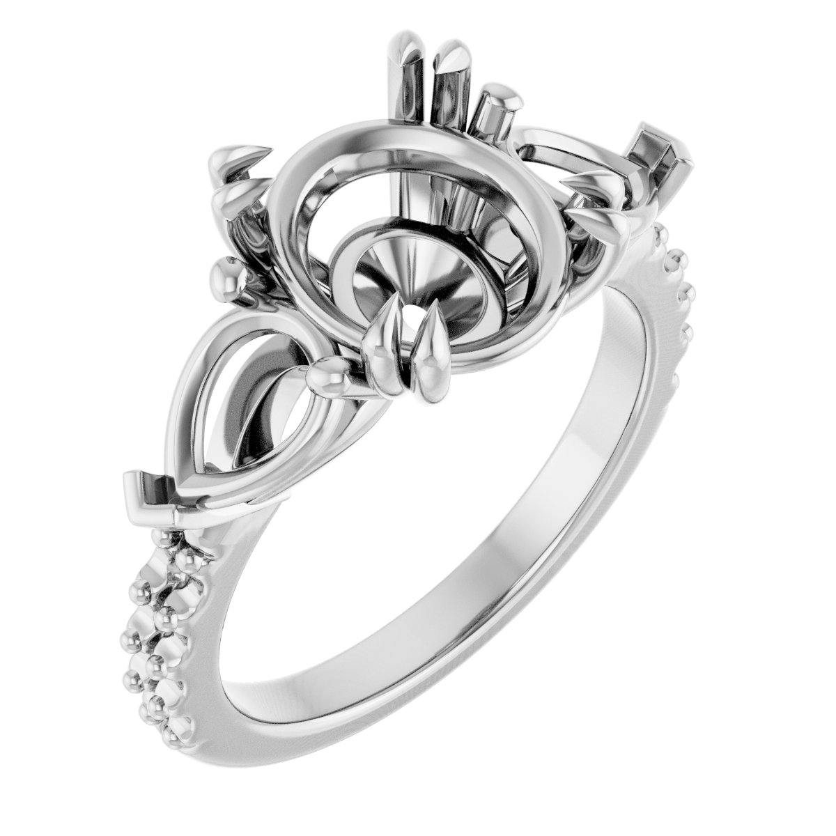 Double Claw-Prong Three-Stone Engagement Ring