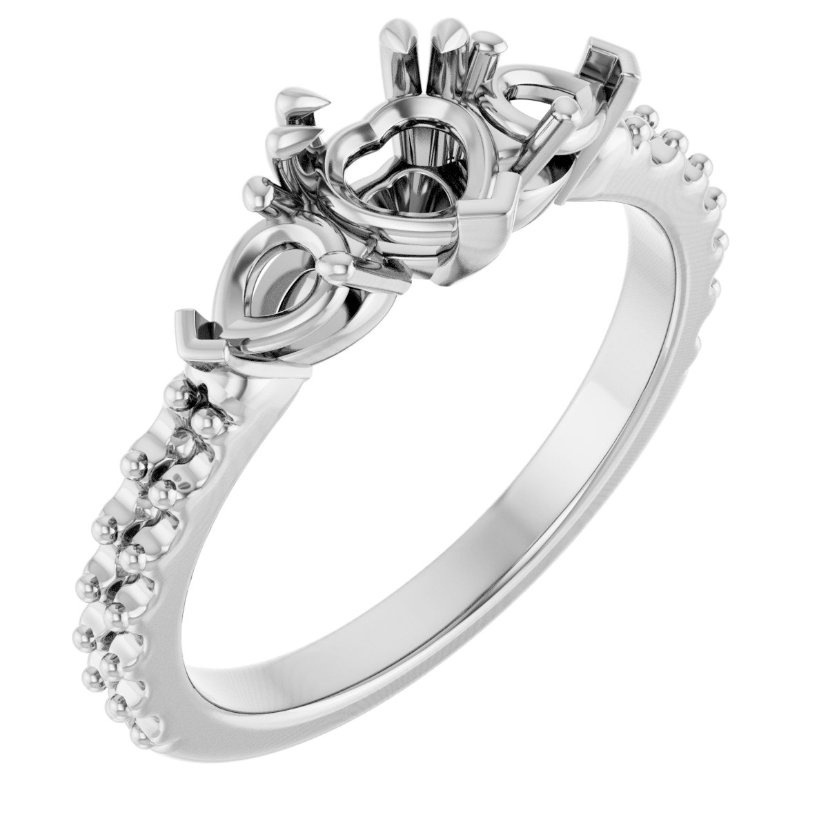 Double Claw-Prong Three-Stone Engagement Ring