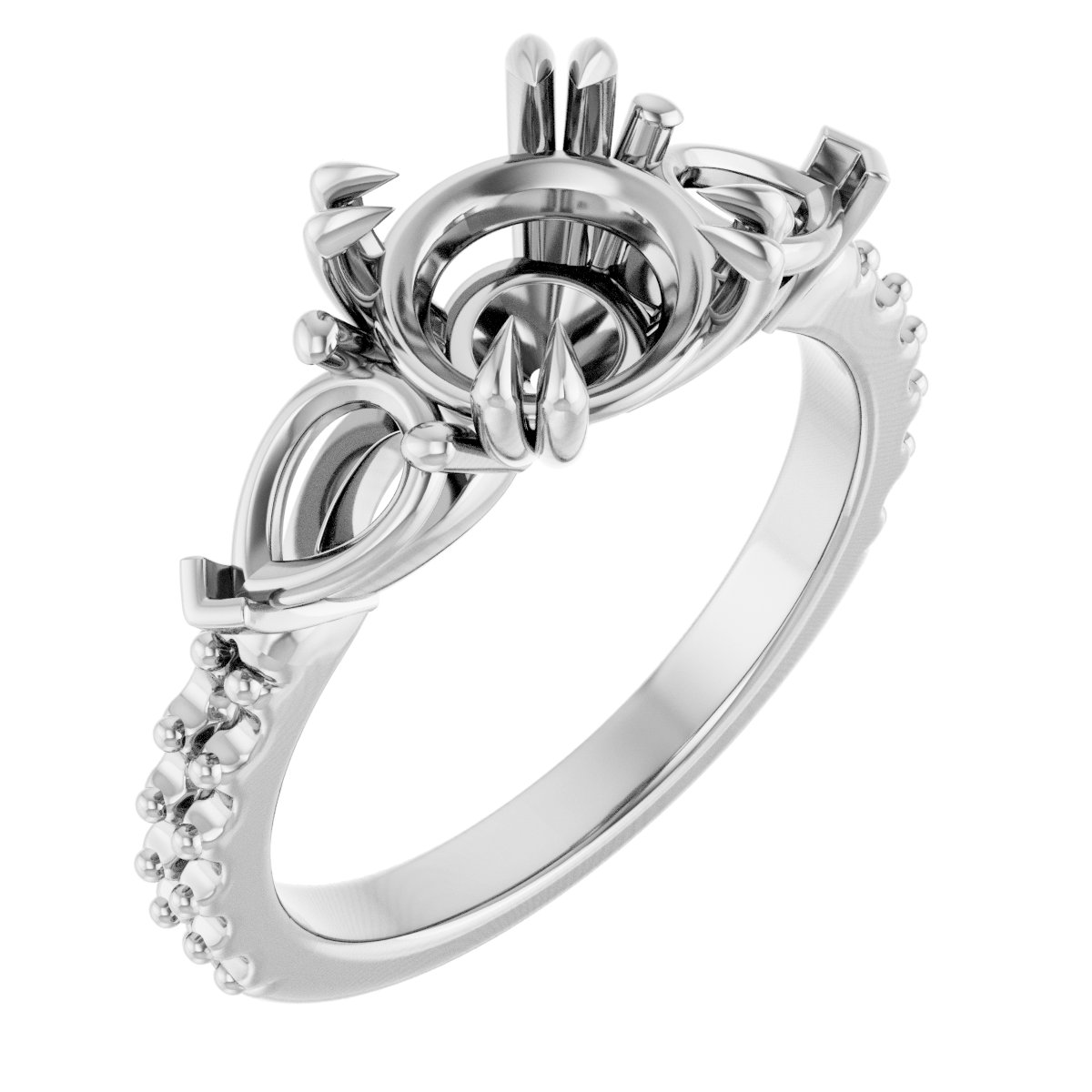 Double Claw-Prong Three-Stone Engagement Ring