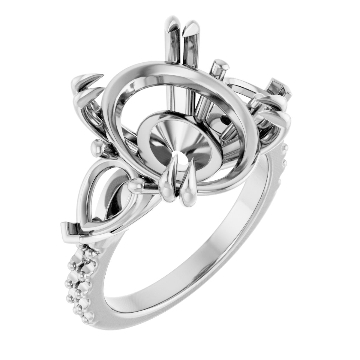 Double Claw-Prong Three-Stone Engagement Ring