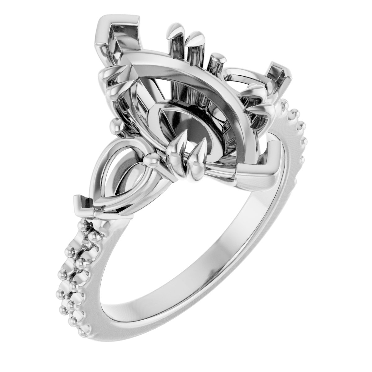 Double Claw-Prong Three-Stone Engagement Ring