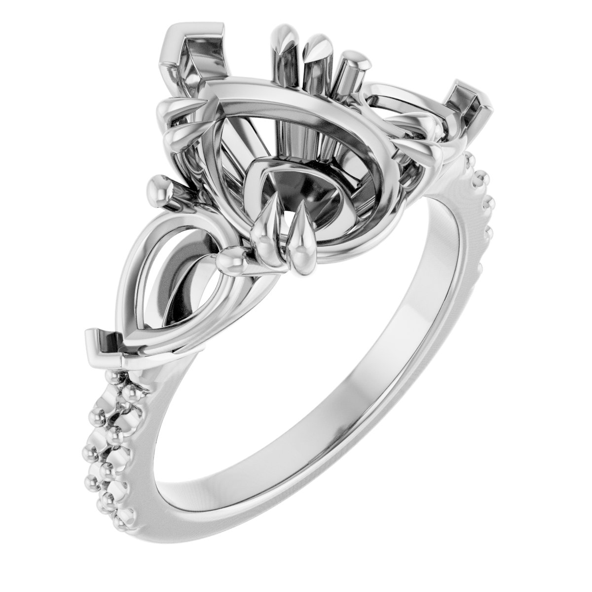 Double Claw-Prong Three-Stone Engagement Ring
