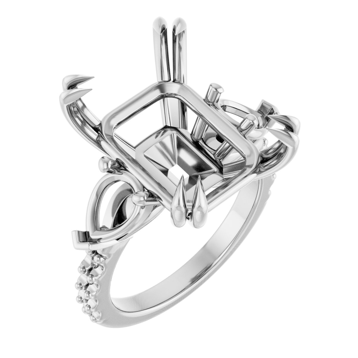 Double Claw-Prong Three-Stone Engagement Ring