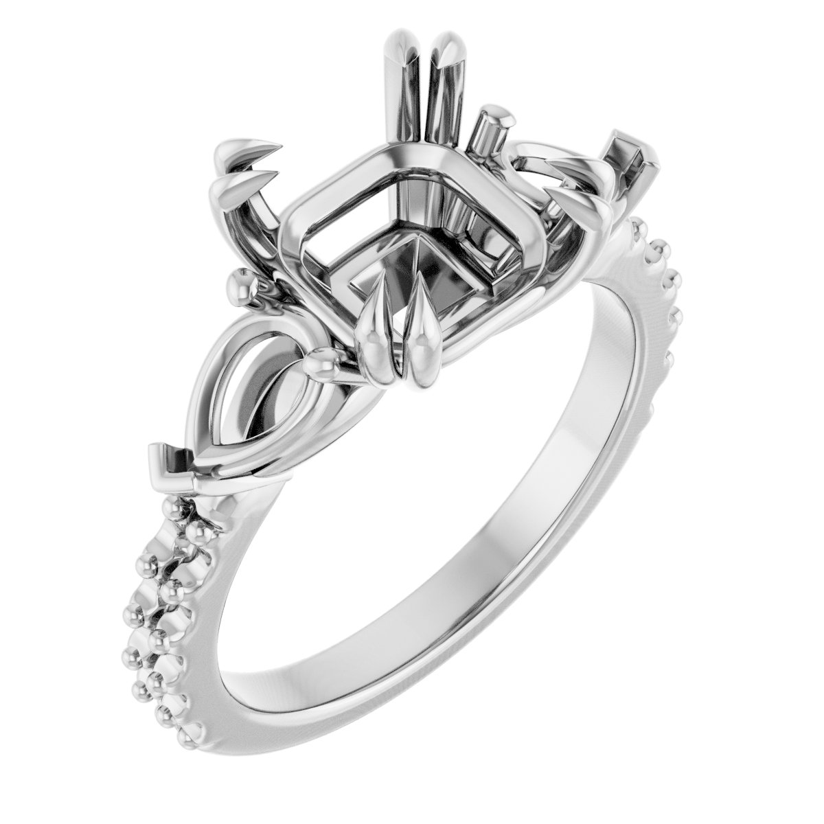 Double Claw-Prong Three-Stone Engagement Ring