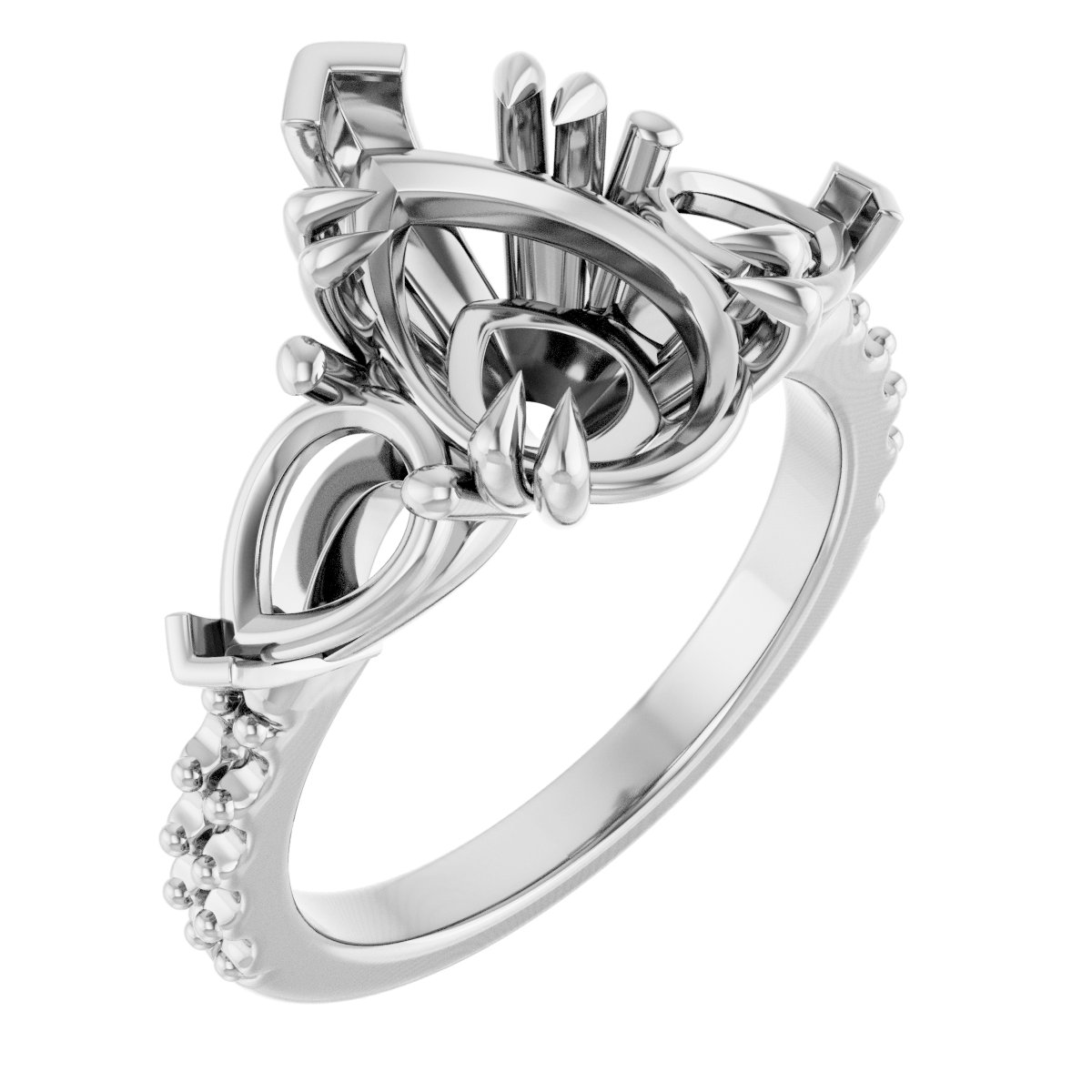 Double Claw-Prong Three-Stone Engagement Ring