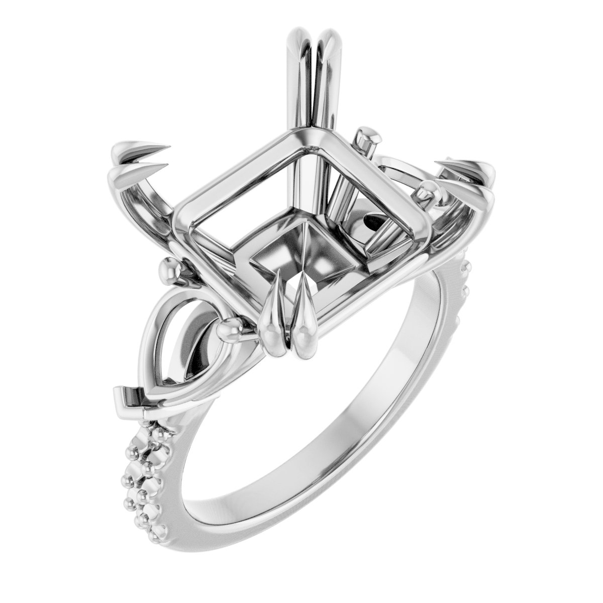 Double Claw-Prong Three-Stone Engagement Ring