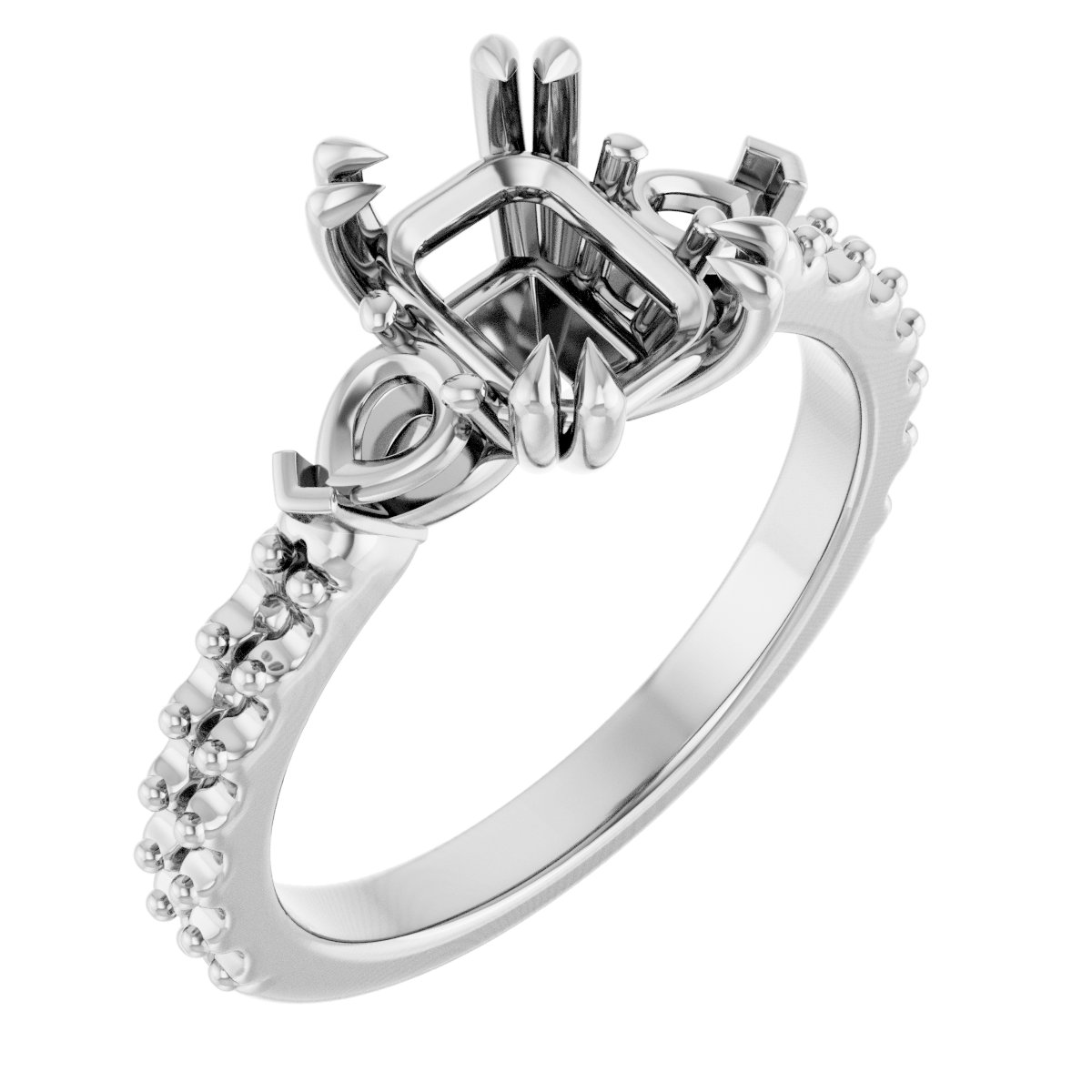 Double Claw-Prong Three-Stone Engagement Ring