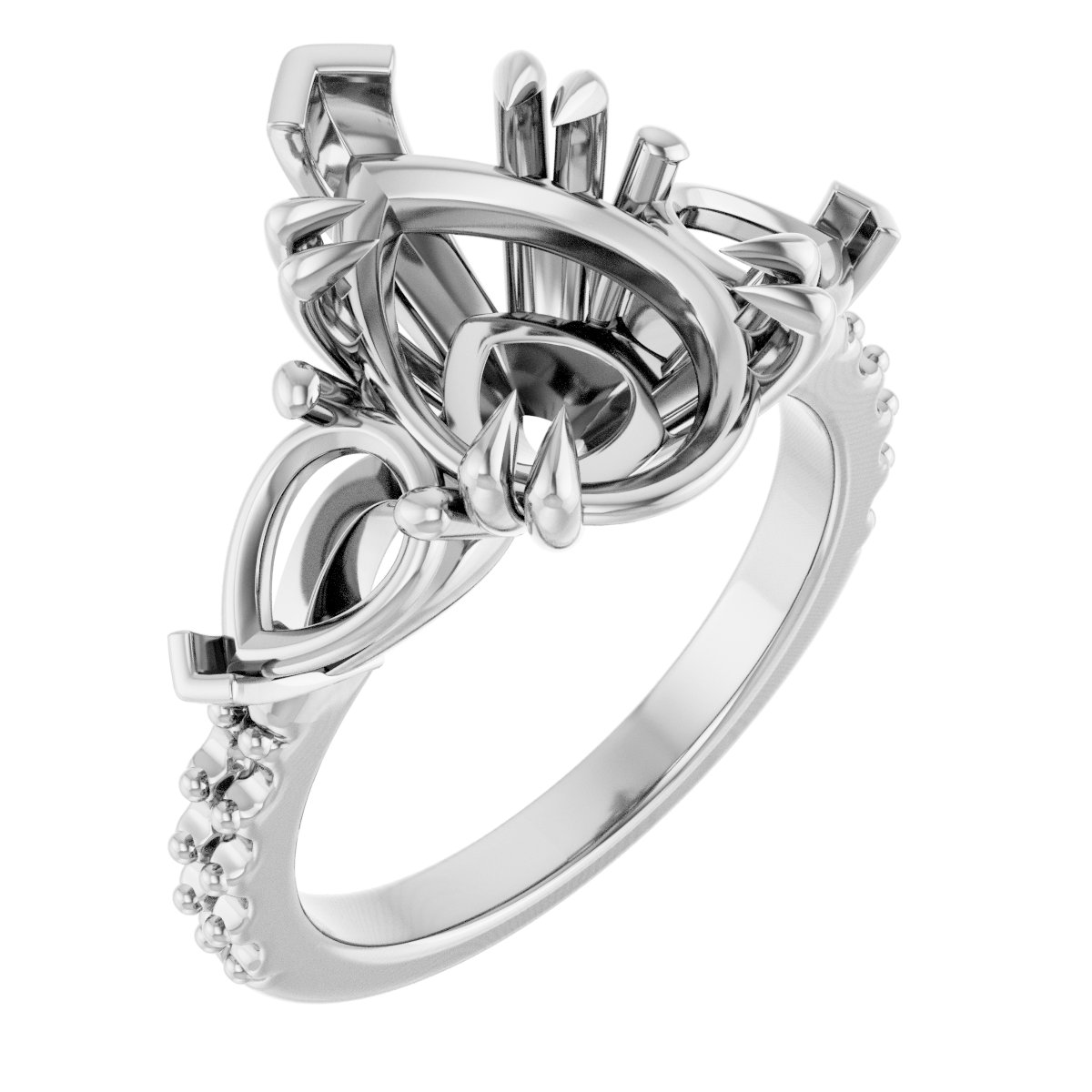 Double Claw-Prong Three-Stone Engagement Ring