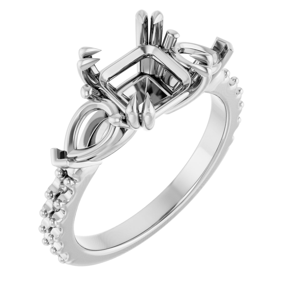 Double Claw-Prong Three-Stone Engagement Ring