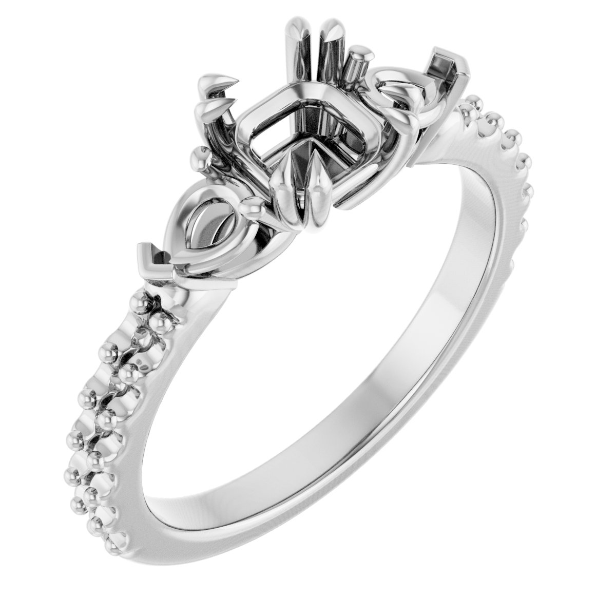 Double Claw-Prong Three-Stone Engagement Ring