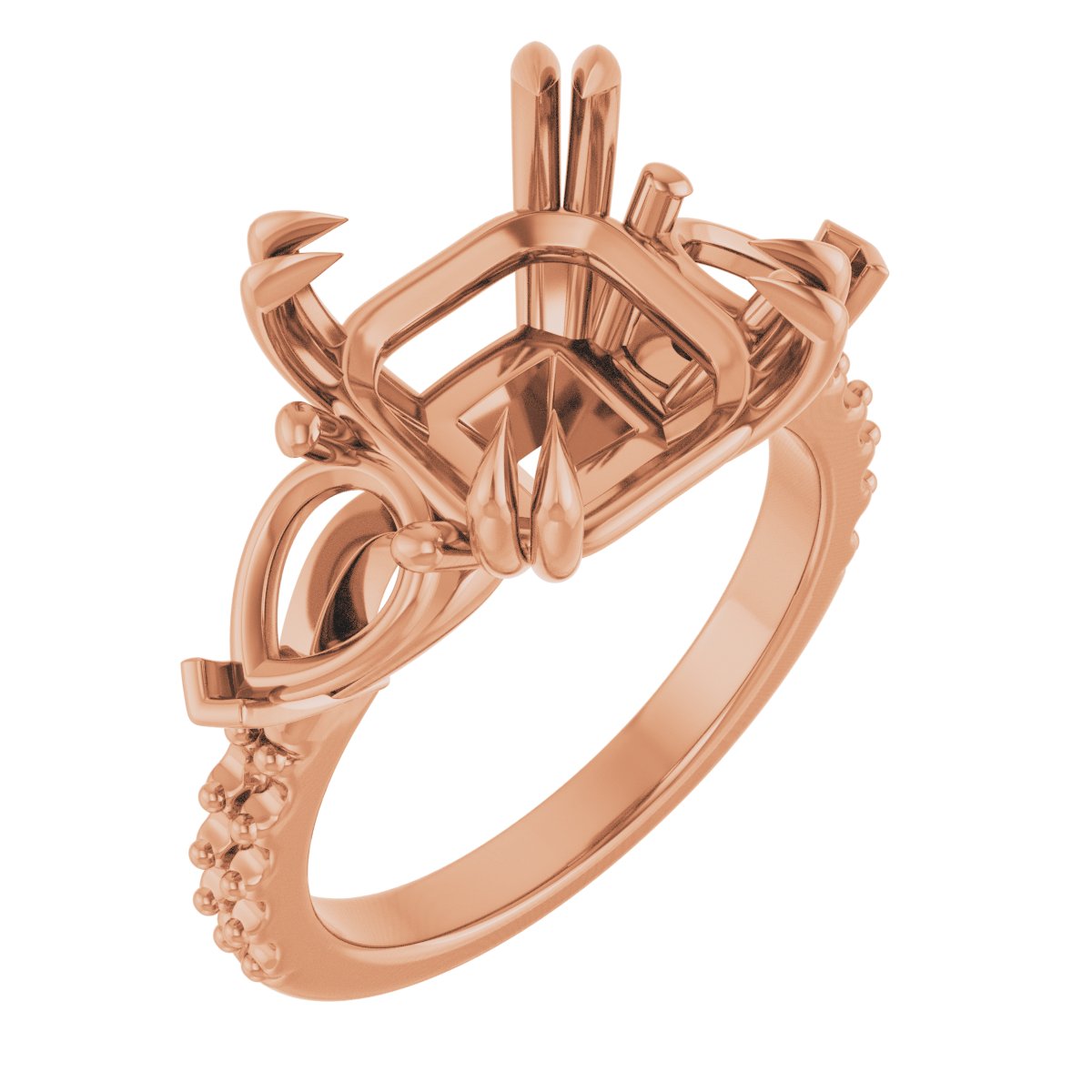 Double Claw-Prong Three-Stone Engagement Ring