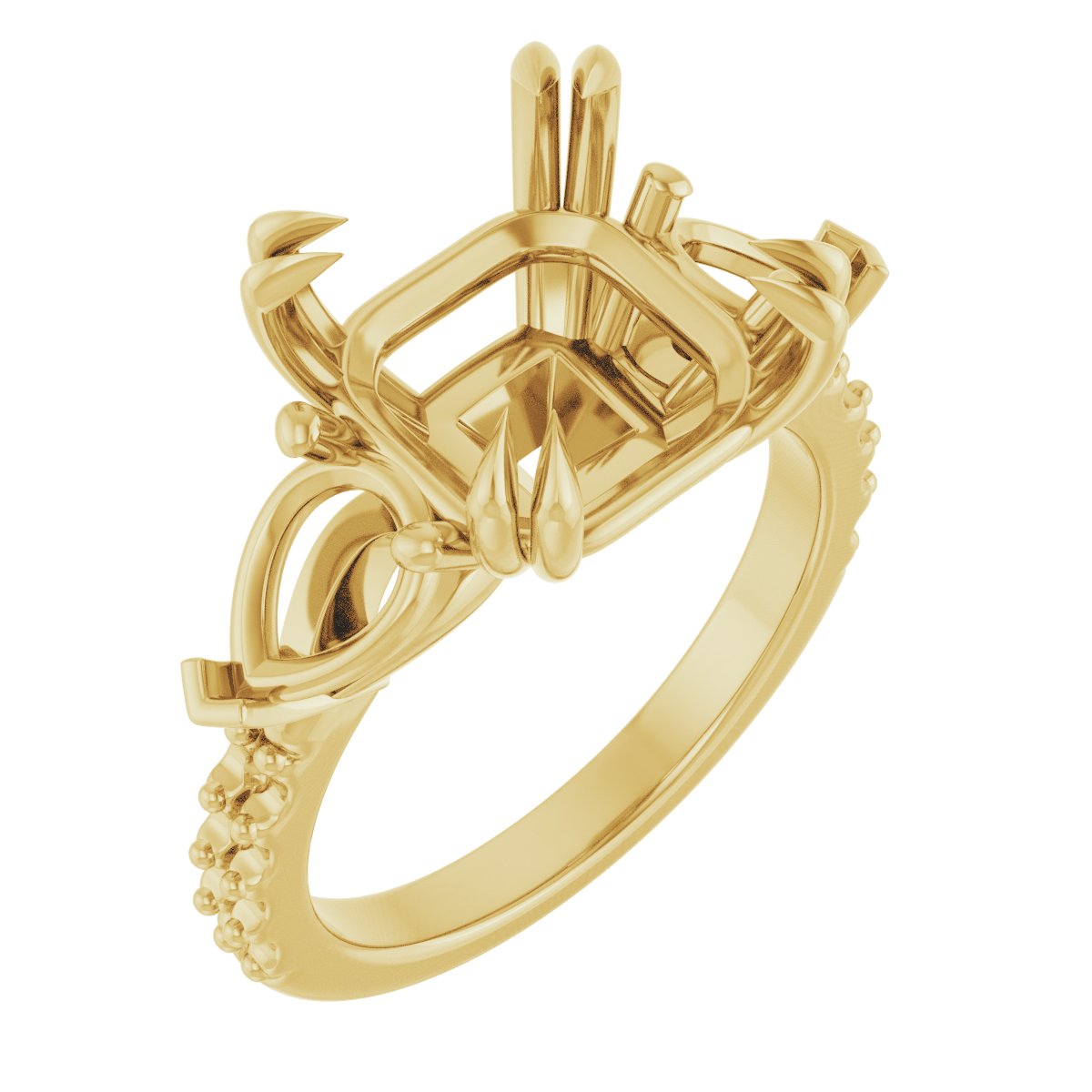 Double Claw-Prong Three-Stone Engagement Ring